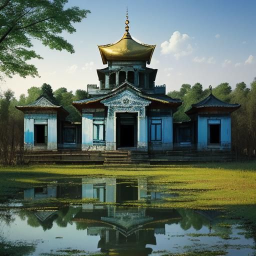 Abandoned Temple Ruins in Pop Art Style