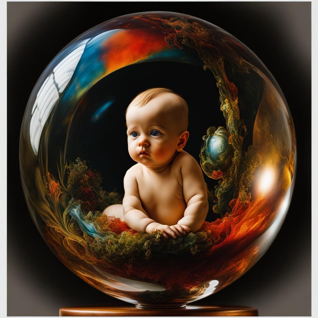 Surreal Baby in Glass Orb: Dark Fantasy Art