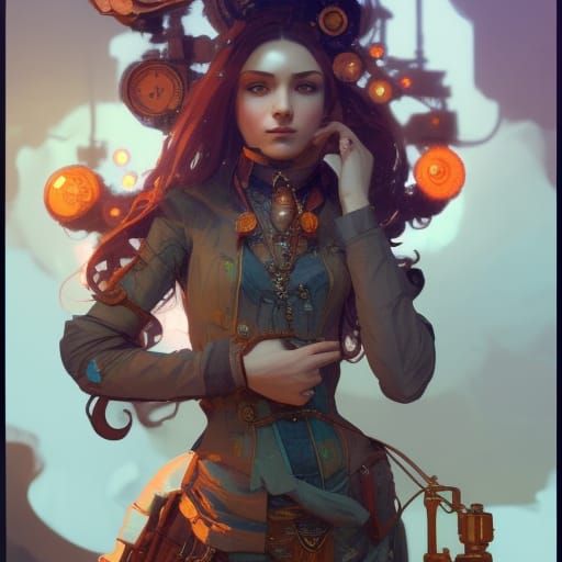 Steampunk Girl Concept Art in Art Nouveau Style
