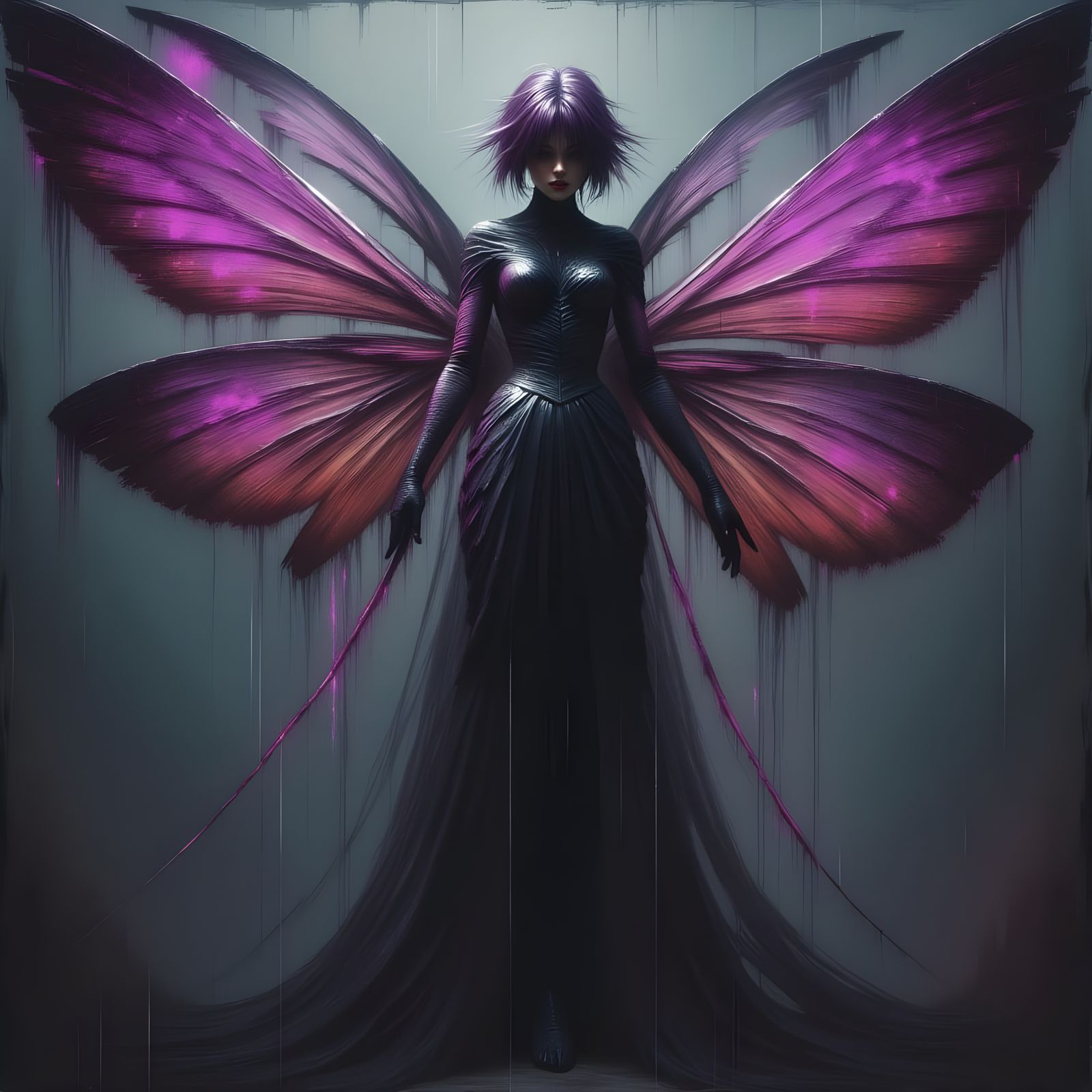 Dark Fairy with Iridescent Wings in Gritty Style