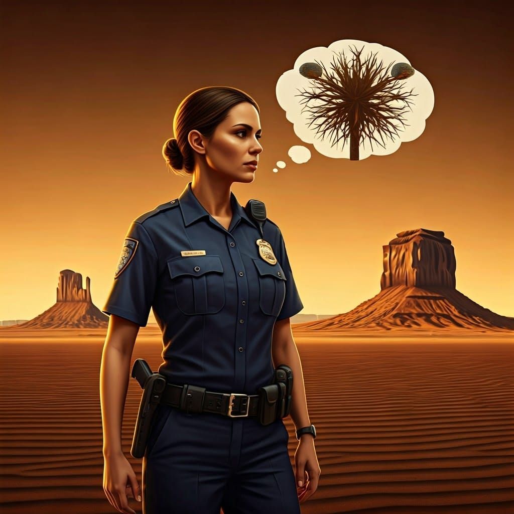 Contemplative Officer in Desert, Golden-Era Portrait