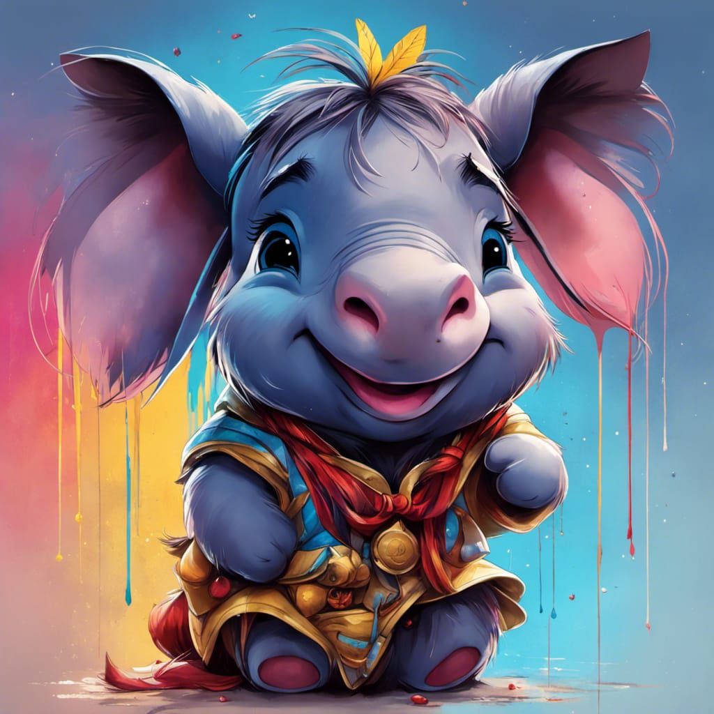 Chibi Eeyore in Vibrant Storybook Style