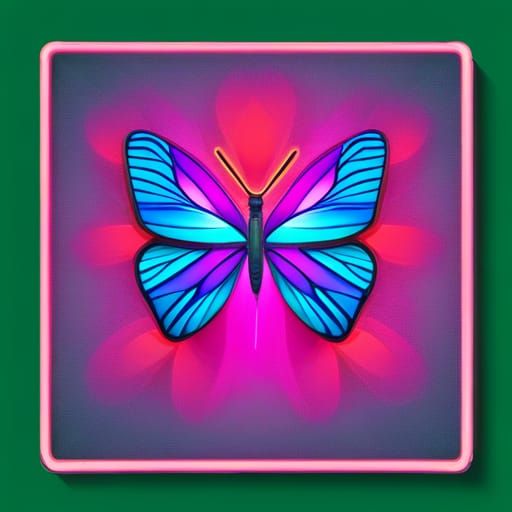 Rainbow Neon Butterfly on Clover: Synthwave Art