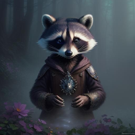 Ethereal Raccoon in a Kinkade-esque Landscape