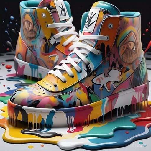 Vibrant Street Art Sneakers in Melting Paint