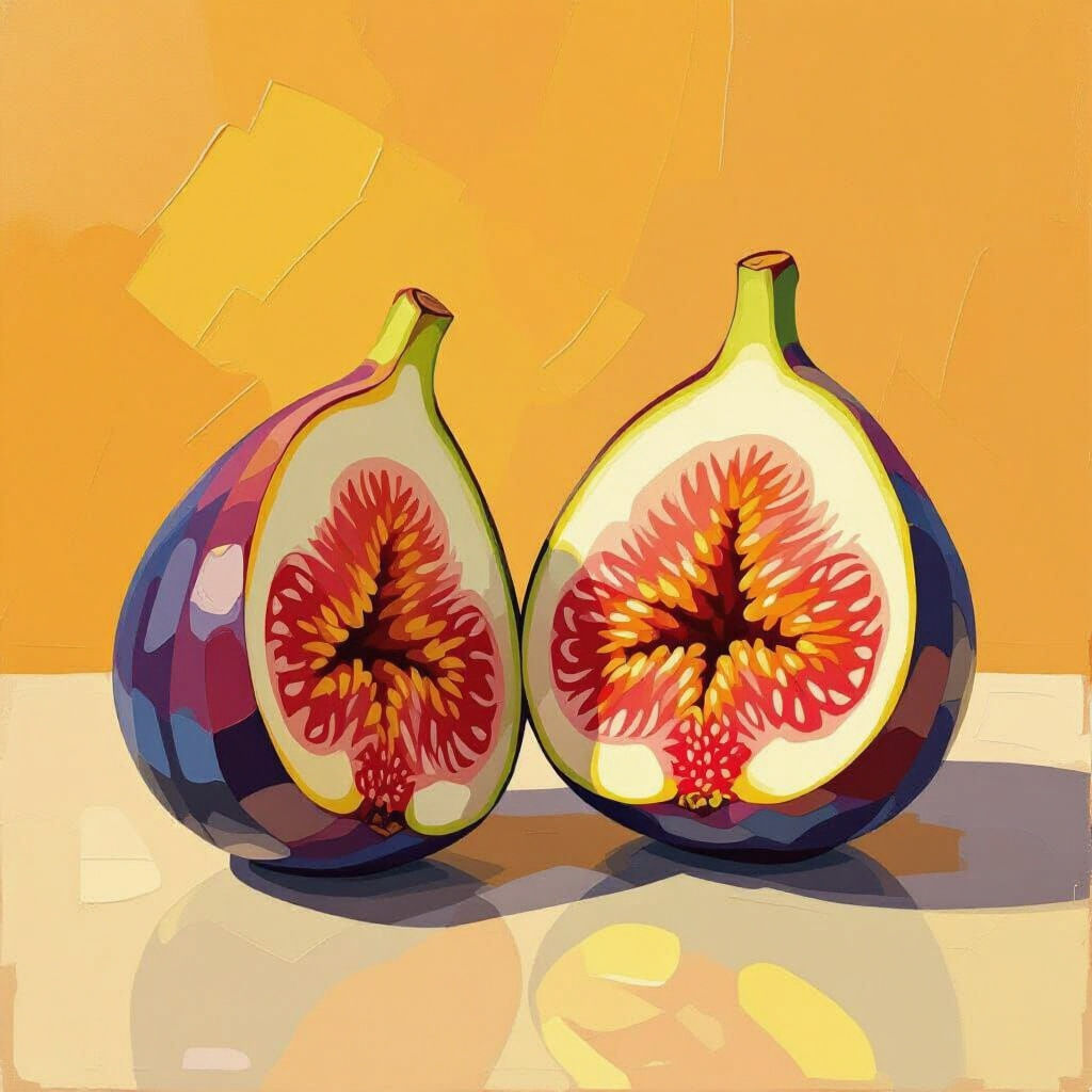 Impressionistic Fig Halves in Gouache on Canvas