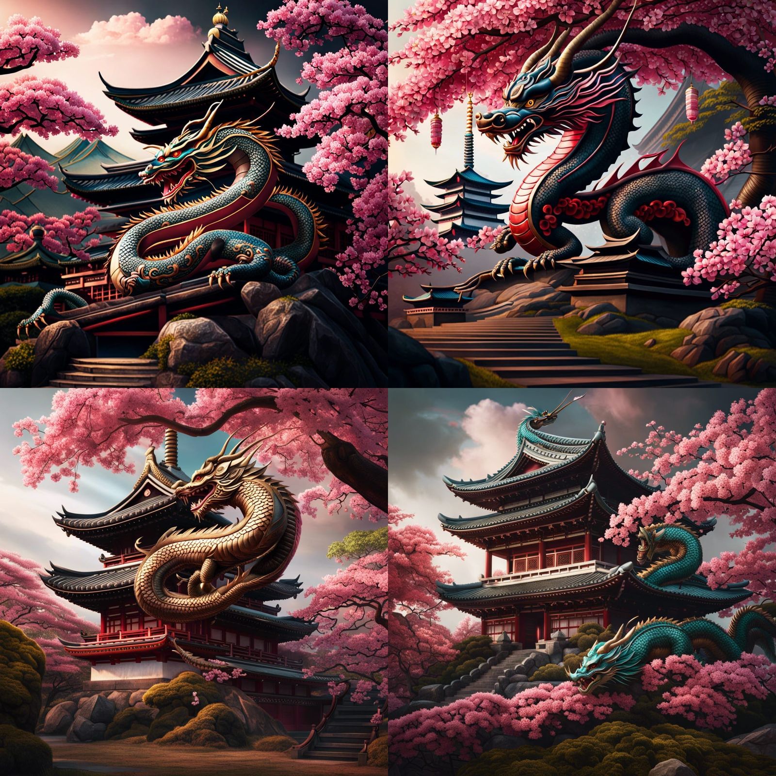 Cherry Blossom Dragon in Japanese Garden