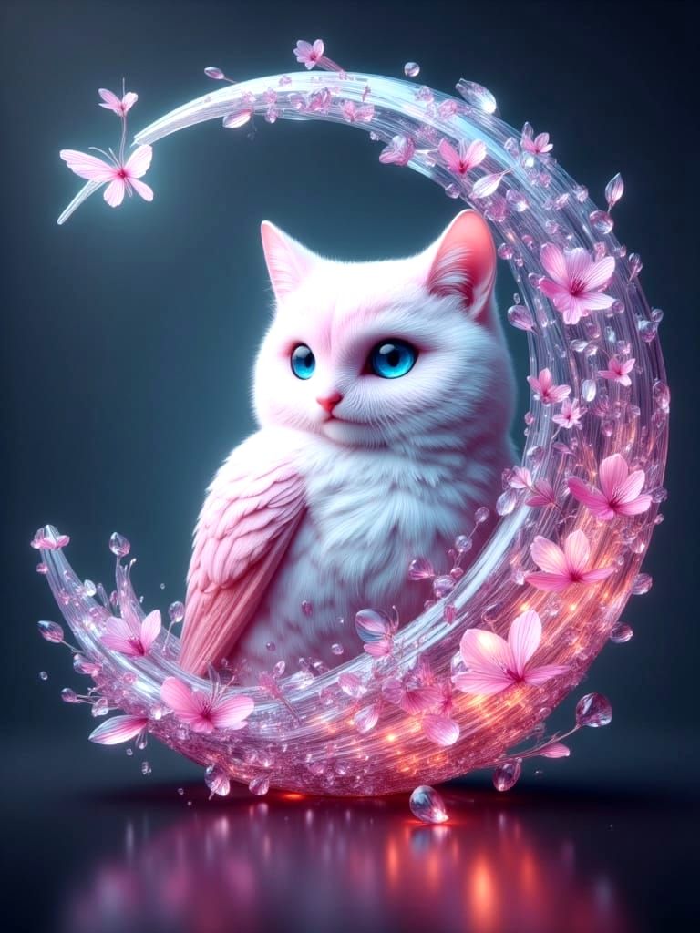 Glass Owl on Crescent Moon in Dreamscape