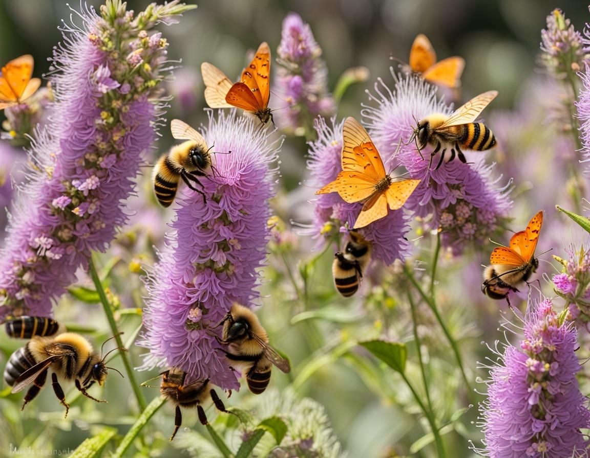 Bees and Butterflies Pollinating Flowers