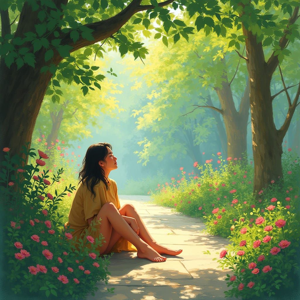 Serene Outdoor Scene in Vibrant Impressionist Style