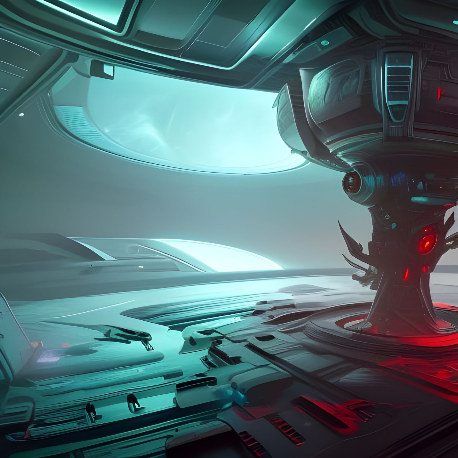 Alien Pilot Navigating Spaceship Through Space