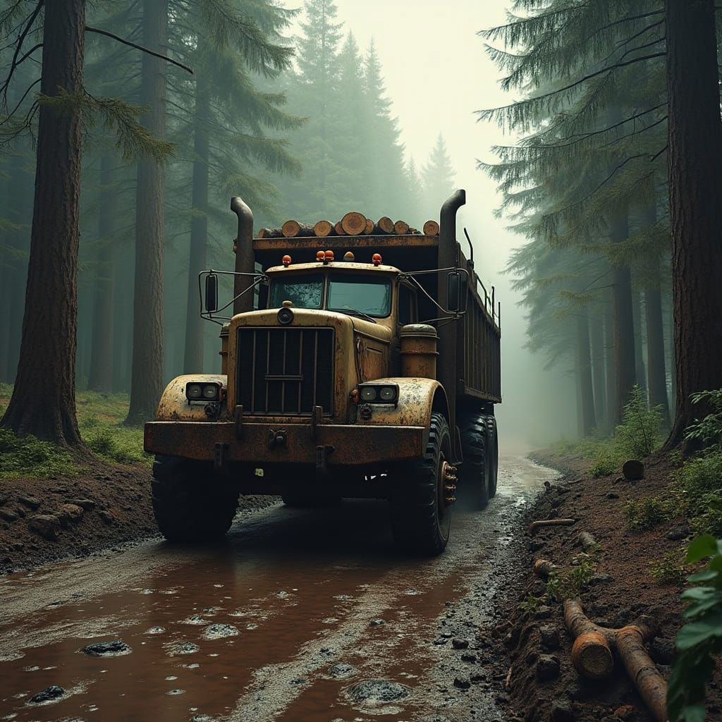 1980s Logging Truck in Cedar Forest