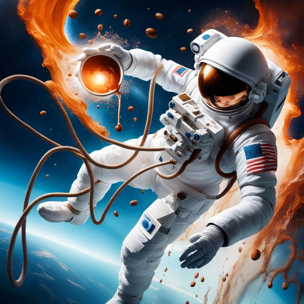 Astronaut Sipping Coffee in Space, Digital Art