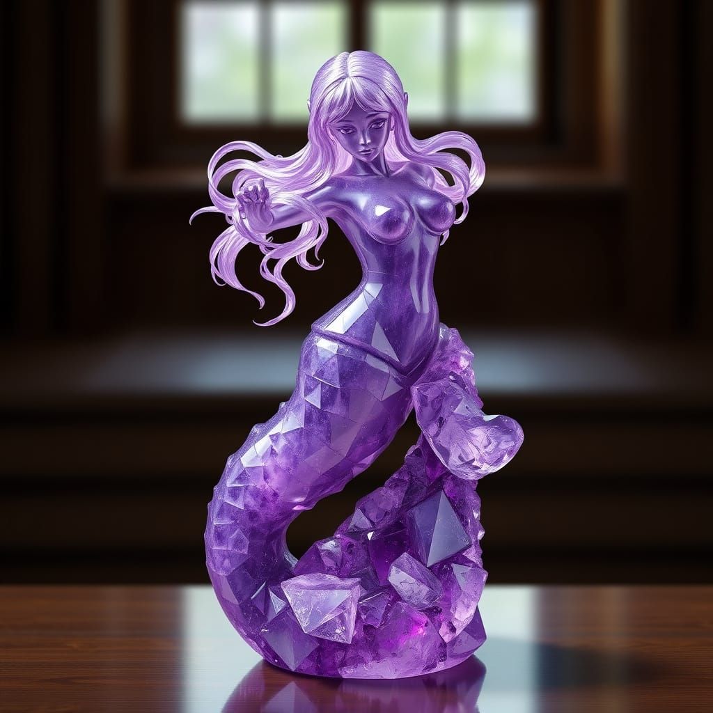 Surreal Amethyst Mermaid Sculpture in Anime Style