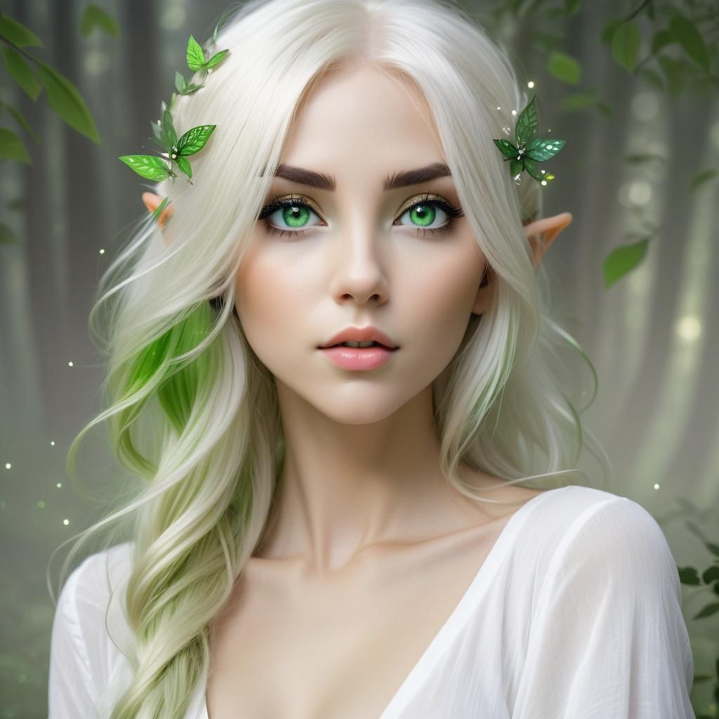 Eerie Forest Elf in Lush Flora, Ink Art