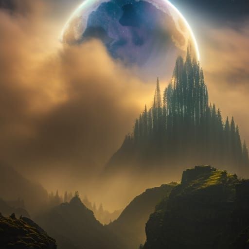 Dragon and Moon in Detailed Digital Painting