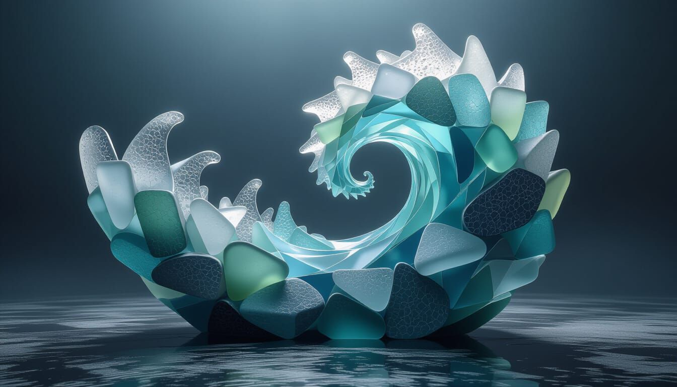 Sea Glass Wave Sculpture with Cinematic Lighting