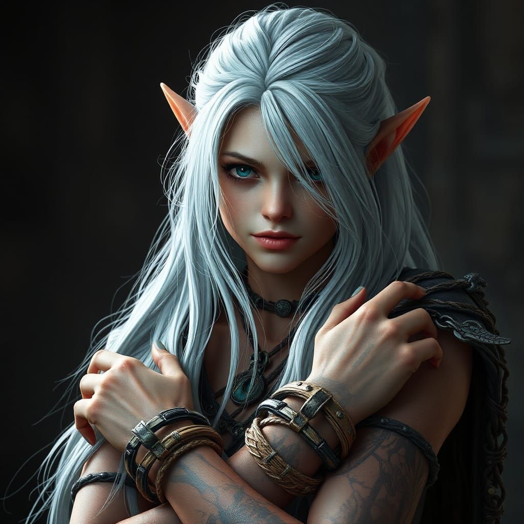 Shackled White-Haired Wood-Elf: Fantasy Concept Art