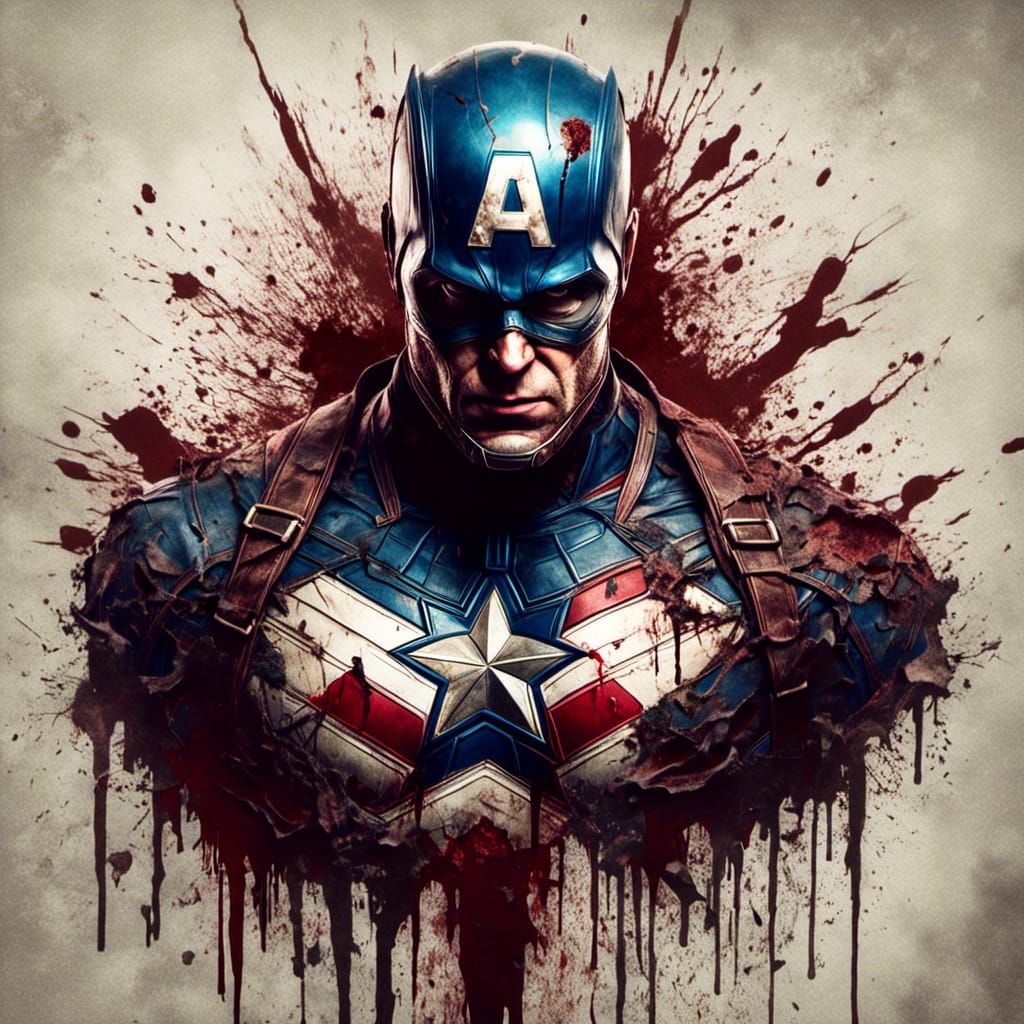 Macabre Zombie Captain America in Dark Fantasy Style