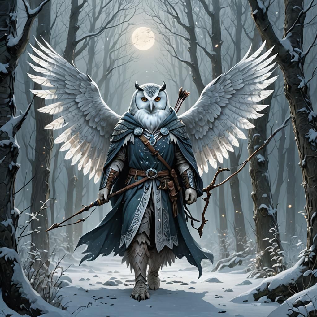 Snow Owl Archer in Mystical Fey Forest