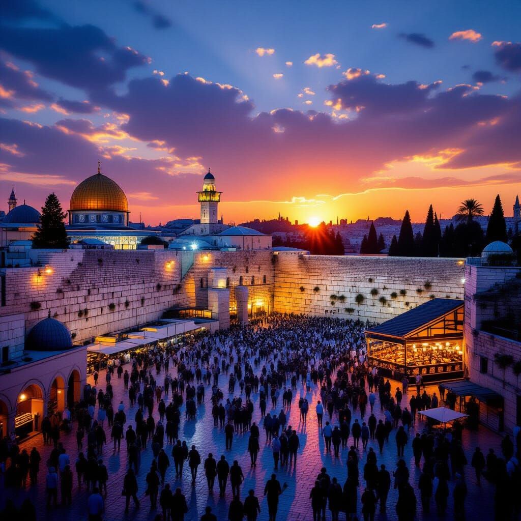 The Western Wall at Sunset: Cinematic Film Still