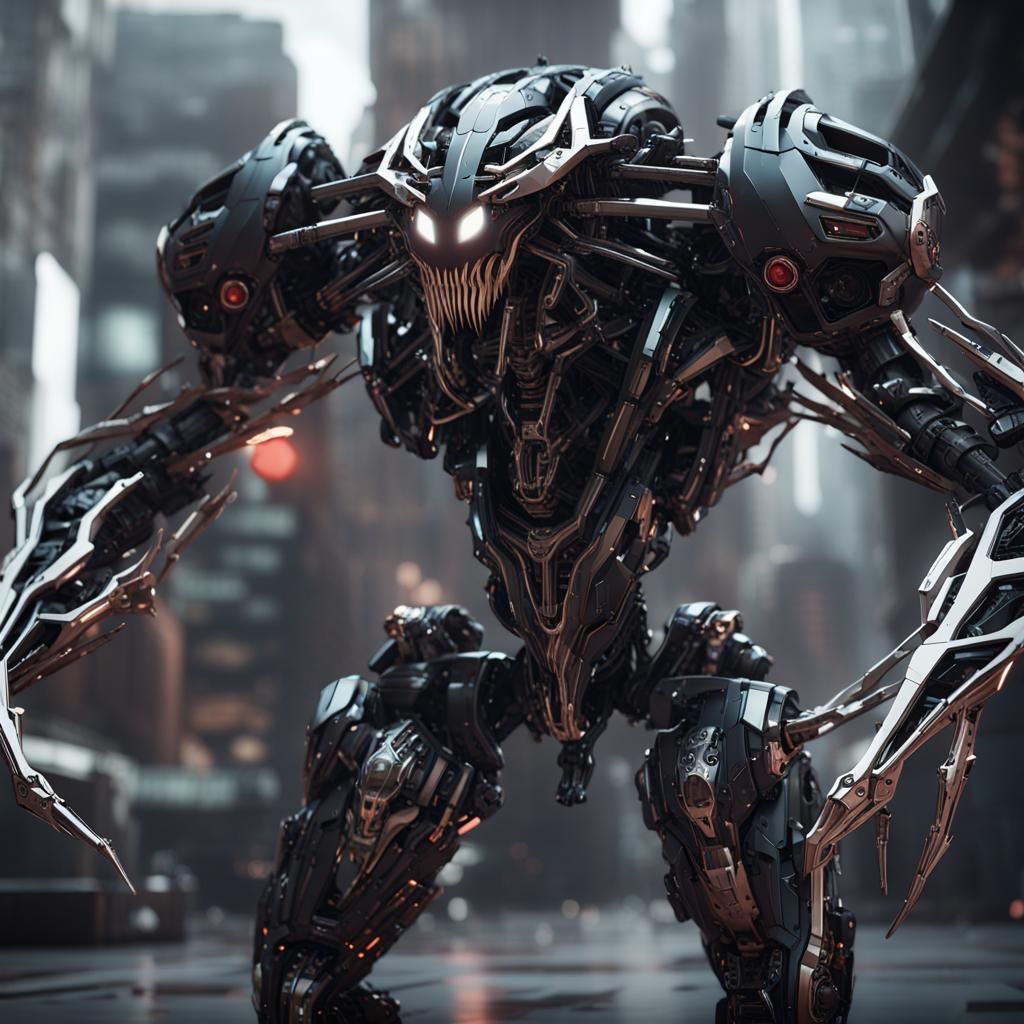 Futuristic Venom in Polished Metal, Sci-Fi Art