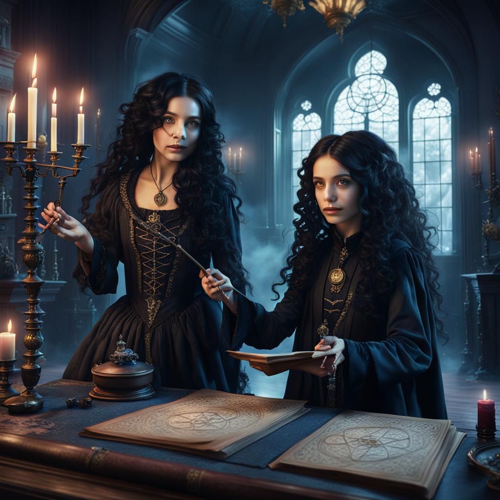 Sorceress Teaching Magic in Victorian Home, Fantasy Art