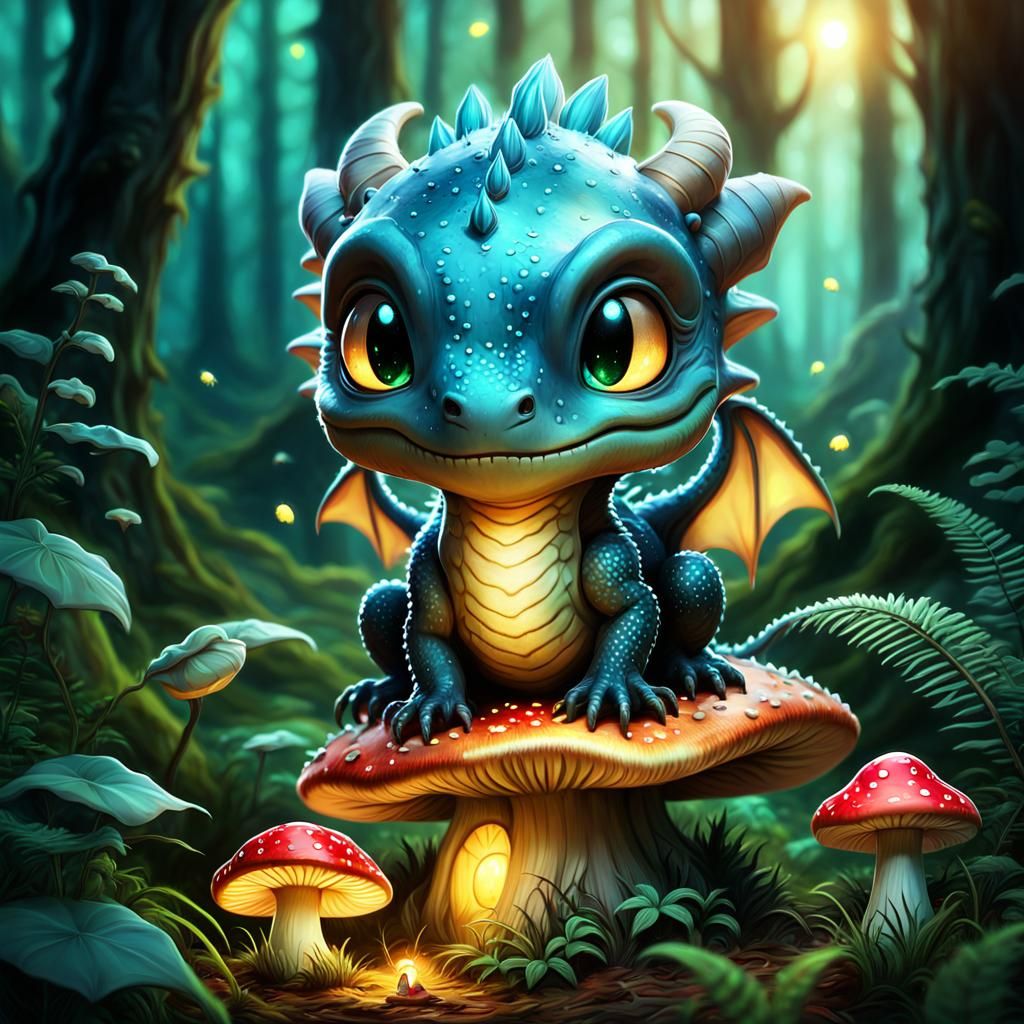 Chibi Dragon in a Magical Forest