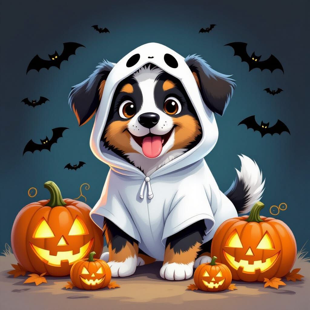 Ghost Puppy: Halloween Fun in Cartoon Style