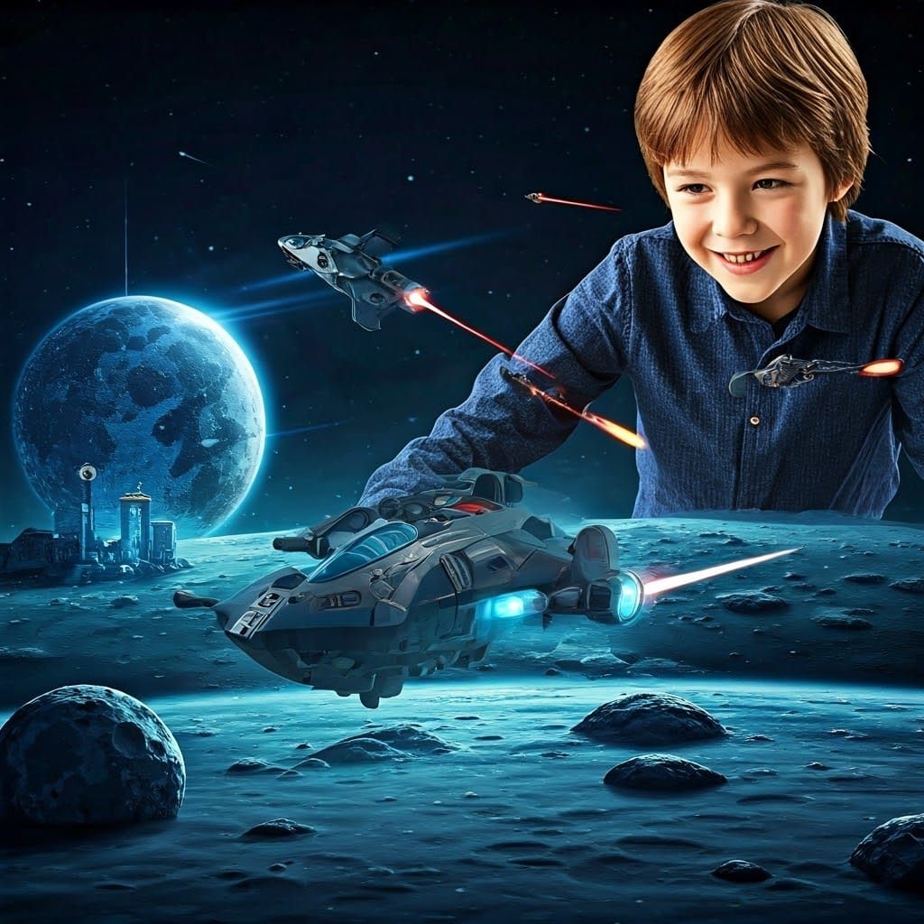 Child's Interactive Toy Spaceship Shoots Holographic Missile...