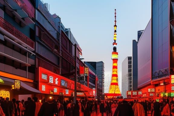 Tokyo Tower Sunset: Volumetric Lighting and Neon