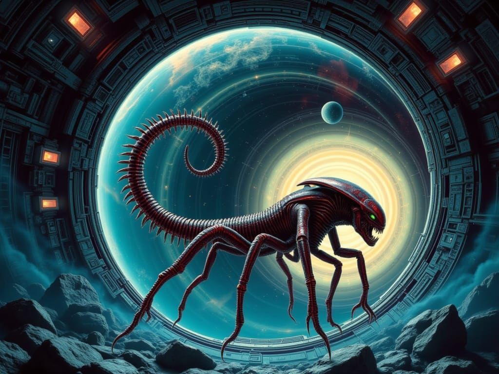 Alien in Liminal Space, Sci-Fi Art in Deep Colors