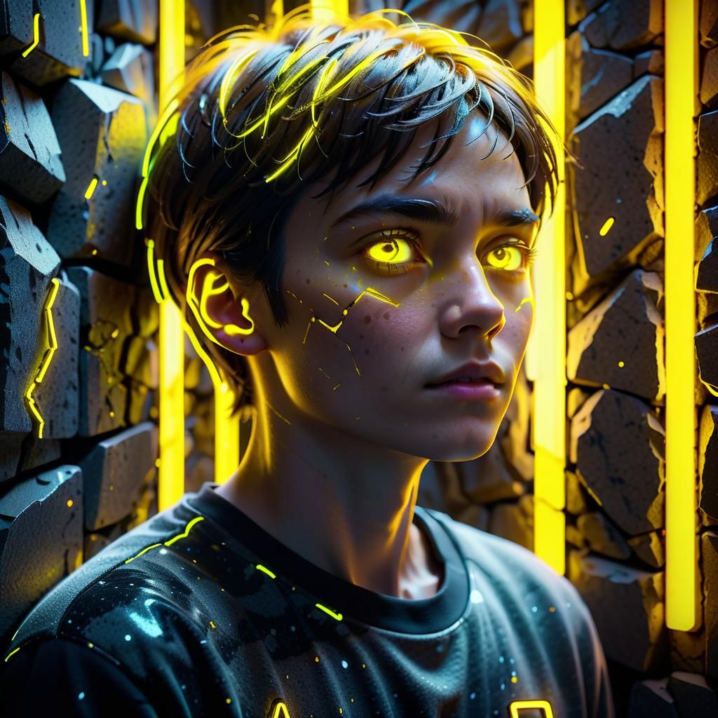 Neon Art: Face in Yellow Light, Moody and Vibrant