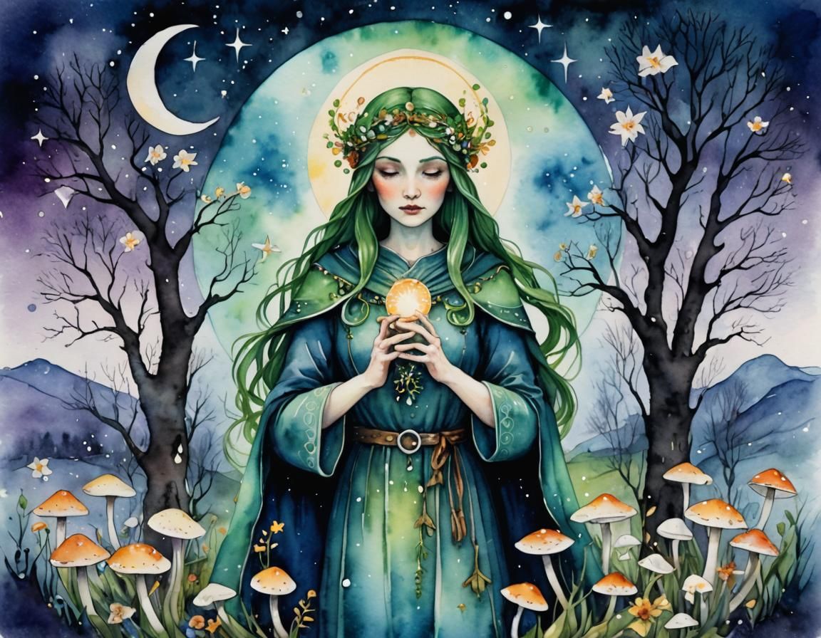 Imbolc Festival: Pastel Goth Watercolor with Runes