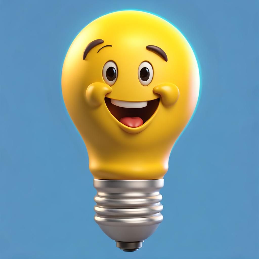 Pixar Style Lightbulb Cartoon Character
