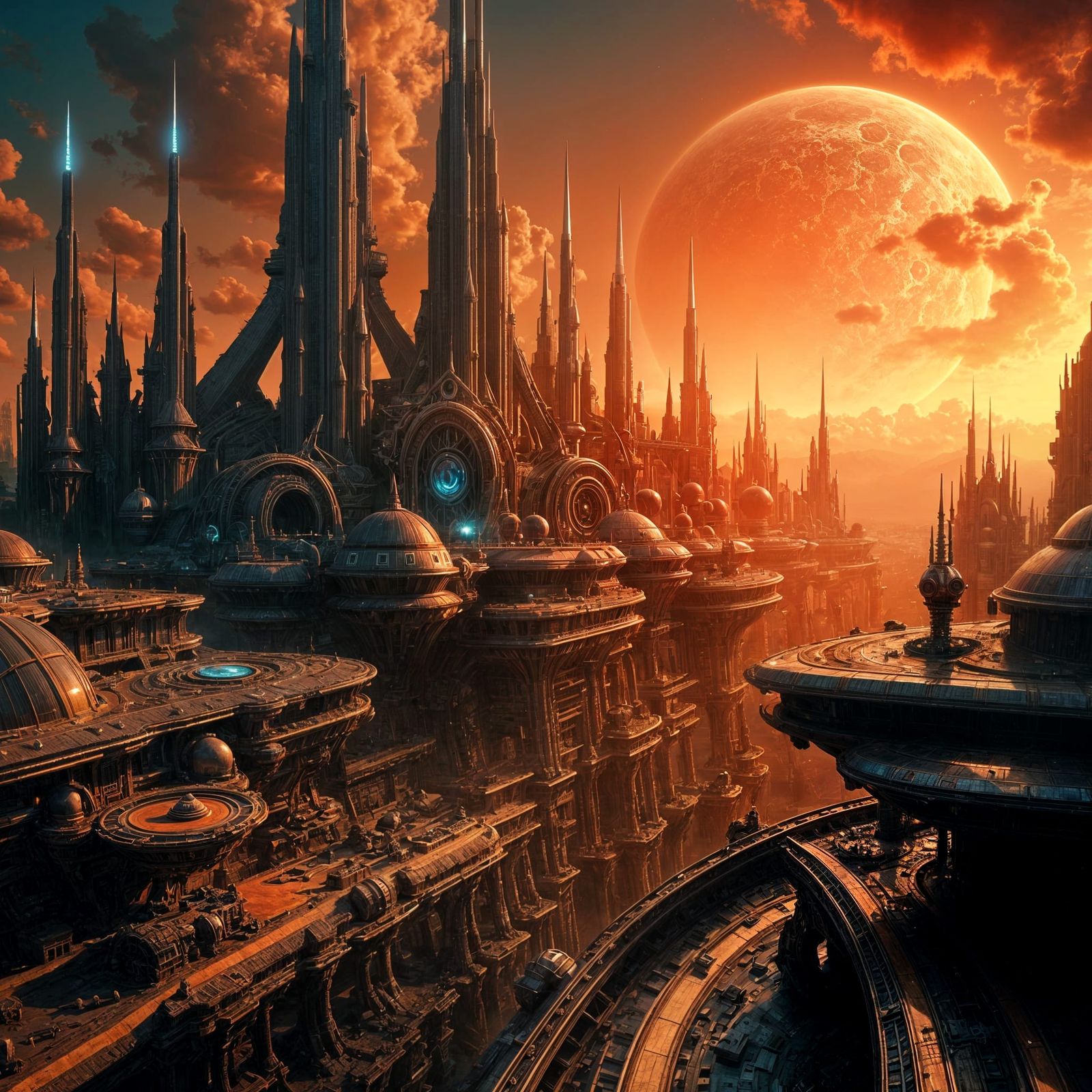 Mars Colony Metropolis in Cyberpunk Aesthetic