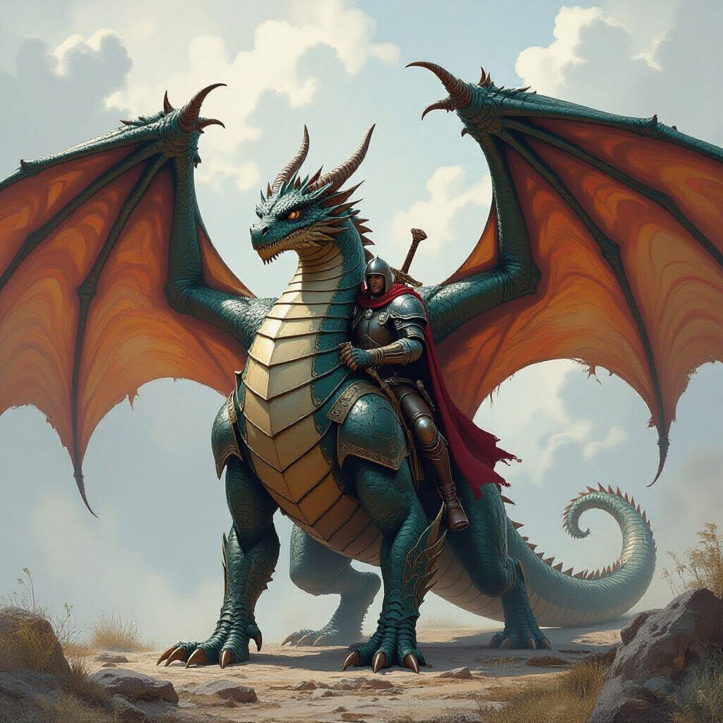 Dragon Protecting Rider Dressed for Battle