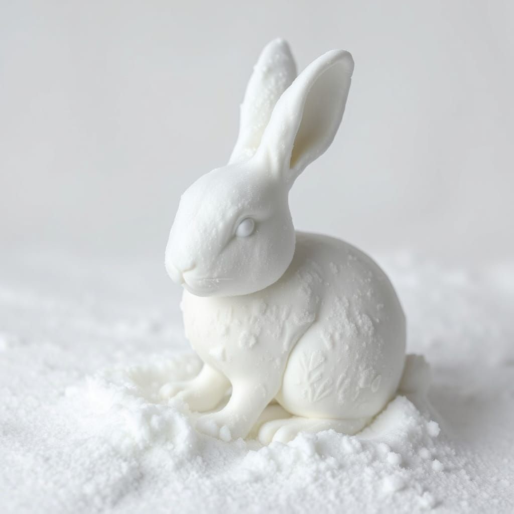 Snow Bunny Sculpture in Winter Landscape