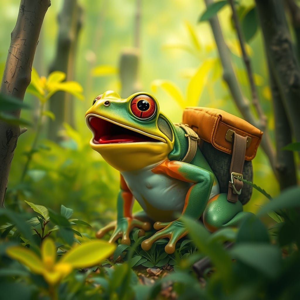 Shocked Frog in Forest, Sci-Fi Digital Art