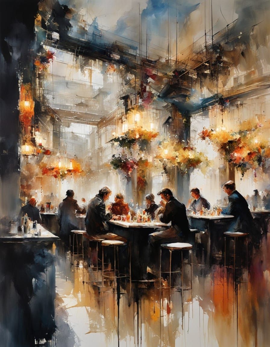 Intricately Detailed Austrian Coffee Shop Scene