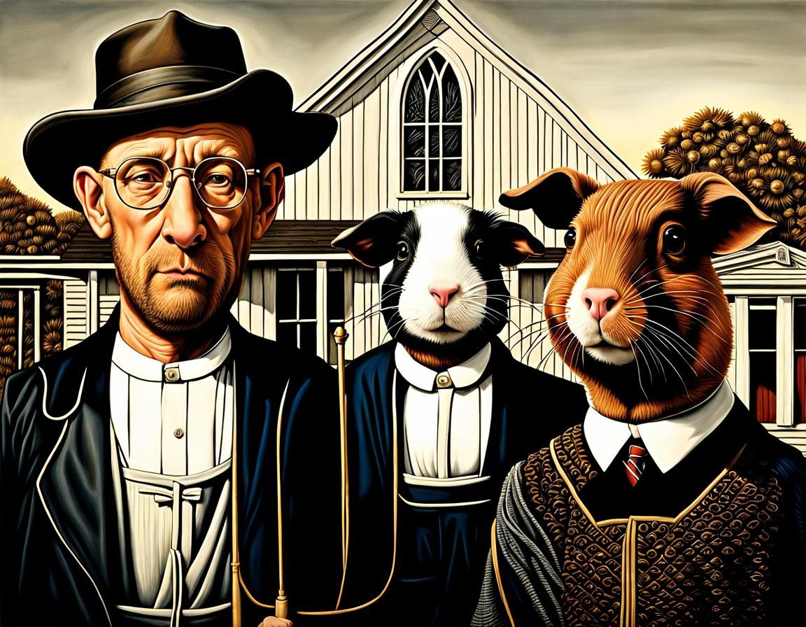 american gothic with guinea pigs