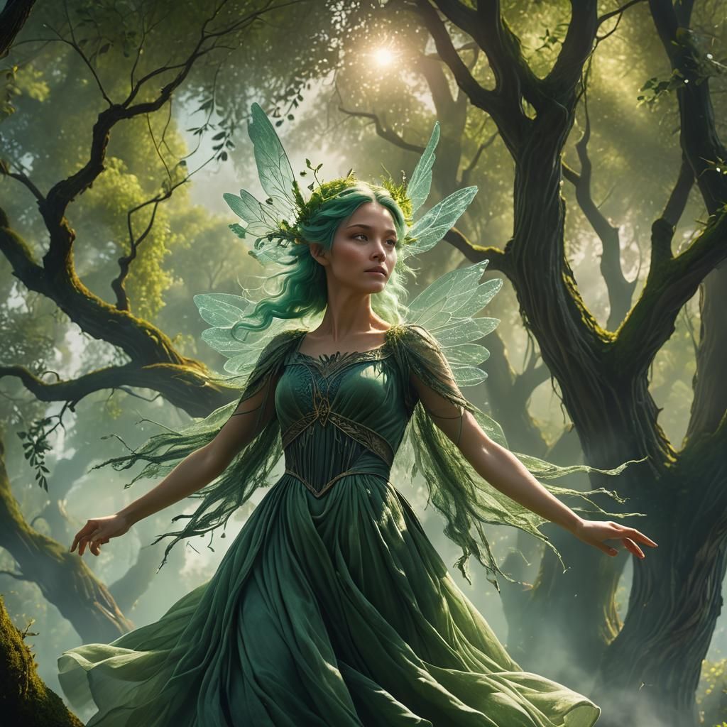 Beautiful Earth Fairy in Forest: Digital Matte Painting