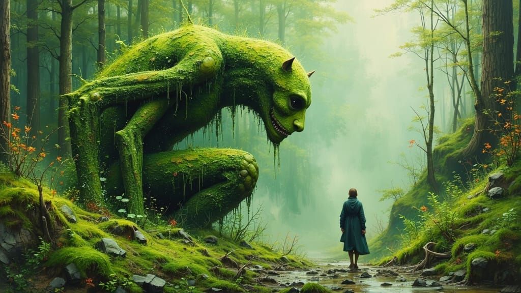 Moss Creature Forest Dweller in Textured Oil Paint Style