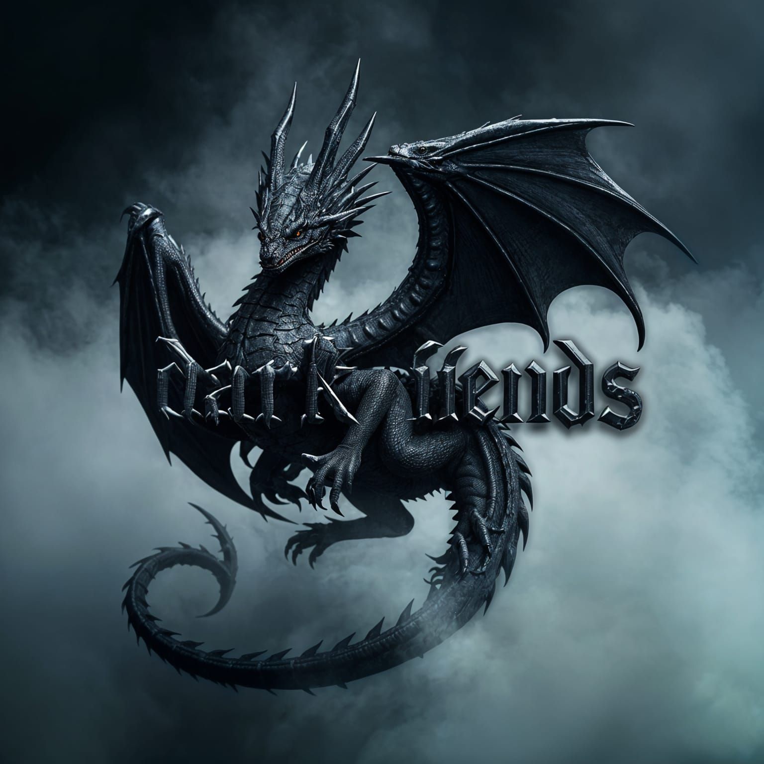 Dark Fiends Logo with Black Metallic Dragon