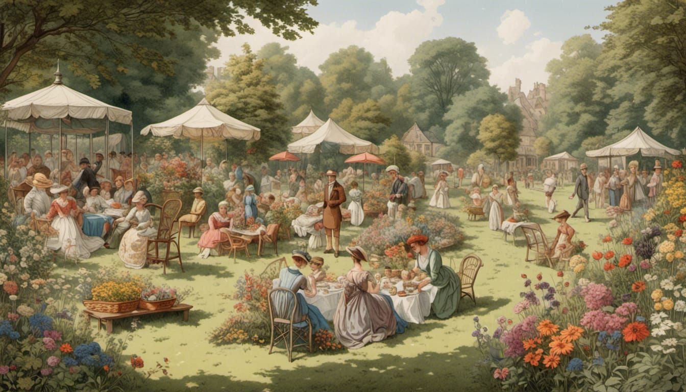 Vintage Garden Picnic: A Detailed Illustration