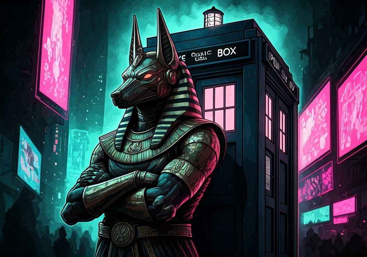 Futuristic Anubis in Cyberpunk City, Graphic Novel Style