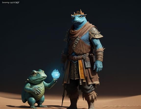 Bullywug Casting Spell in Desert, 3D Game Art