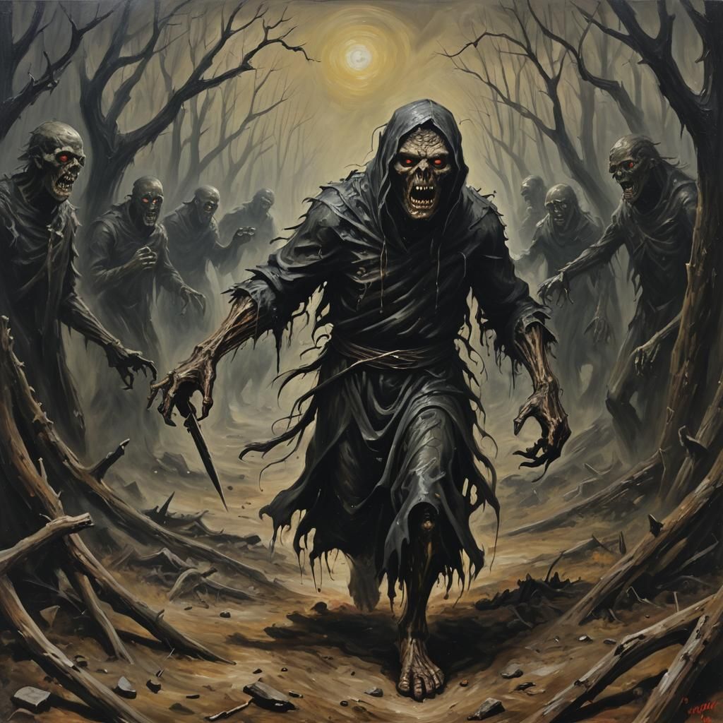 Sinister Oil Painting of Monsters and Visions