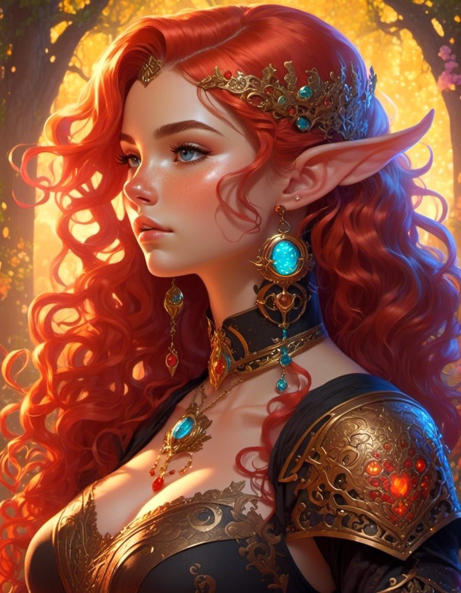 Freckled Woman Warrior at Overgrown Sunrise in Comicbook Sty...