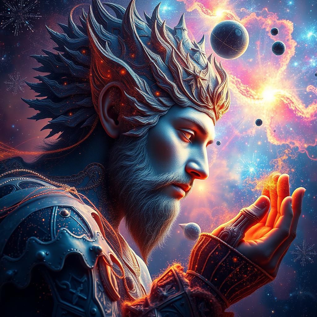 Celestial Being Crafts Galaxy in Detailed Digital Painting
